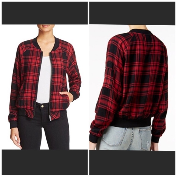 Sanctuary Dylan Red Plaid Bomber Jacket Size Small - Picture 3 of 16